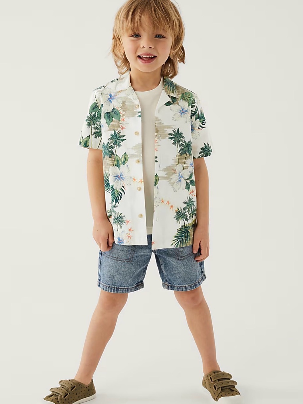 Boys Tropical Print Button-Down Shirt